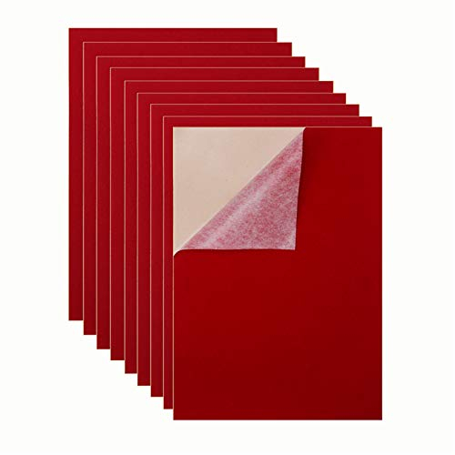 Mesheshe 10 Stück selbstklebender Filz, DIY selbstklebender Stoff für Kunst und Handwerk, zum Abziehen und Aufkleben, Filz für Schublade/Schmuckschatulle, A4-Größe (21,1 x 30 cm, rot)