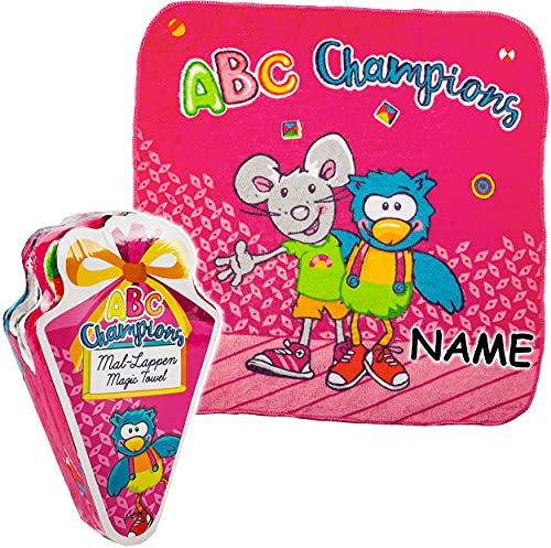 alles-meine.de GmbH Schule & Schulanfang Artikel frei wählbar magisches Handtuch/Waschlappen - Zauberwaschlappen - ABC - inkl. Name - Schulanfänger - pink - Frottee aus 100..