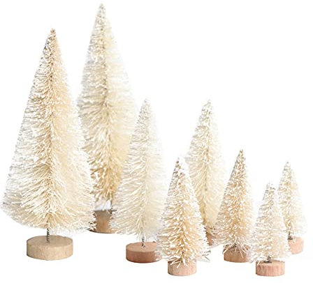 8 Stück Künstliche Mini-Weihnachtsbäume, Miniatur-Kiefern Sisal Bäume mit Holzsockel Tischplatte Weihnachtsbaum für Weihnachten Weihnachten Urlaub Neujahr (Weiß, 8 Stück)