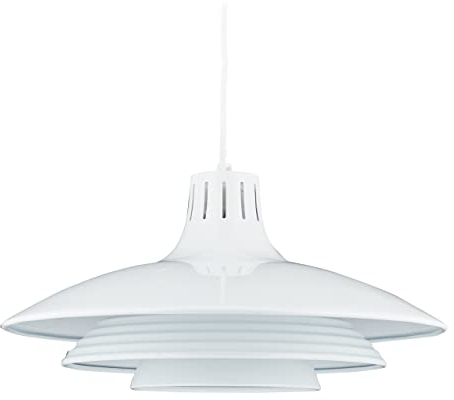 Relaxdays Hängelampe, Metall, Moderne Lampe mit rundem Schirm, HxD: 102 x 36 cm, E27, Küche, Schlaf- & Wohnzimmer, weiß