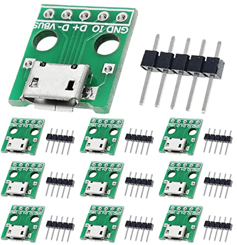 DAOKAI Lot de 10 adaptateurs micro USB femelle vers DIP 2,54 mm 5 broches USB 2.0 Prise micro USB vers convertisseur DIP pour alimentation DIY avec embase 50 broches