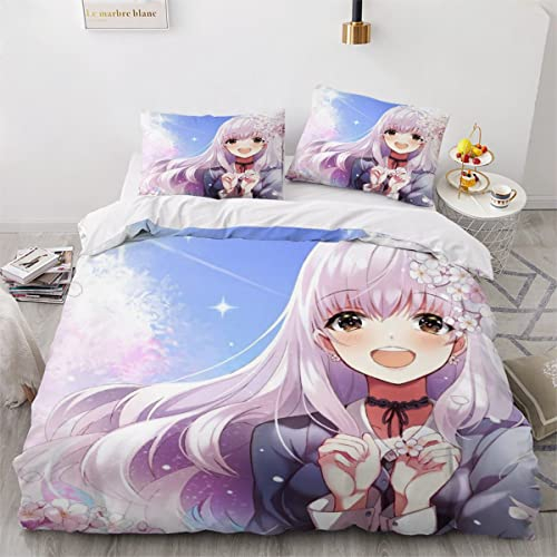 NYSMGS Sakura Anime Mädchen Bettwäsche 135x200 3D Japon Manga Anime Bettbezug Mit Reißverschluss Sommer Weiche Mikrofaser Bettwäsche-Set Bettbezüge Mit 2 Kissenbezug 80x80 cm Für Kinder Junge Mädchen
