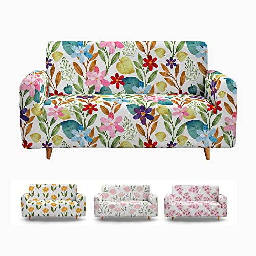 FANSU Sofabezug Elastischer 1/2/3/4 Sitze, Modern Blumen Muster Sofa Überzug, Rutschfester Waschbarer All-Inclusive Sofahusse, Geeignet Für Wohnzimmern, Schlafzimmern (Mehrfarbig,3 Sitzer)