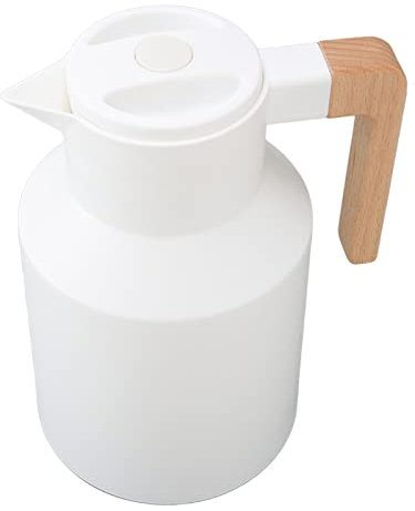Coffee Carafe Double Walled Thermal Carafe Coffee Carafe 1000ml Wooden Handle Double Wall Vacuum Heat Retention Thermal Coffee Carafe for Tea Juices Coffee(White)