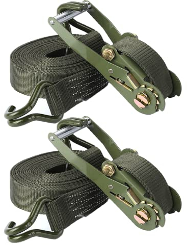 2 Sets Ratschen-Spanngurte 5 cm x 6 m, Gurte für Materialtransport, robuster Zurrgurt, Sicherungsgurte mit Griff und Metall-J-Haken, 5 Tonnen Bruchfestigkeit für LKW, Auto, Motorrad - Grün