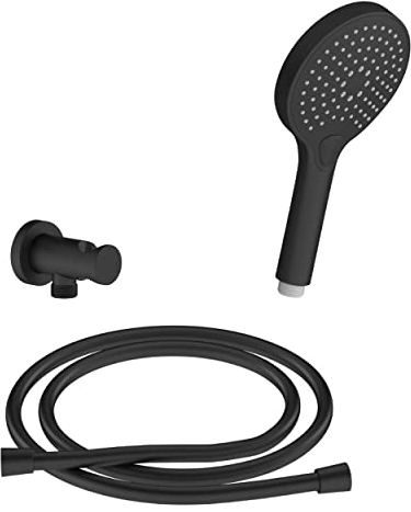 CHRIS BERGEN Brausegarnitur - SET aus Handbrause, Wandanschlussbogen und Brauseschlauch - in Schwarz matt