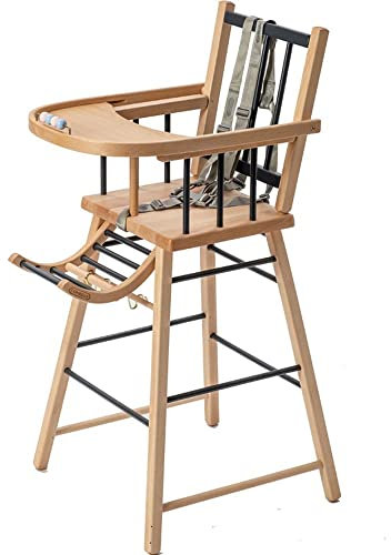 Chaise Haute Bébé Traditionnelle fixe sans Tablette Amovible André, Bicolore Gris Anthracite
