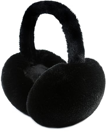 SEYUFN Warmes Ohrenwärmer Damen Faltbare Flauschige Plüsch Ohrenschützer Winter Outdoor Bequem Ohrwärmer Teenager-Mädchen Stylische Ohrbedeckungen (A-schwarz)
