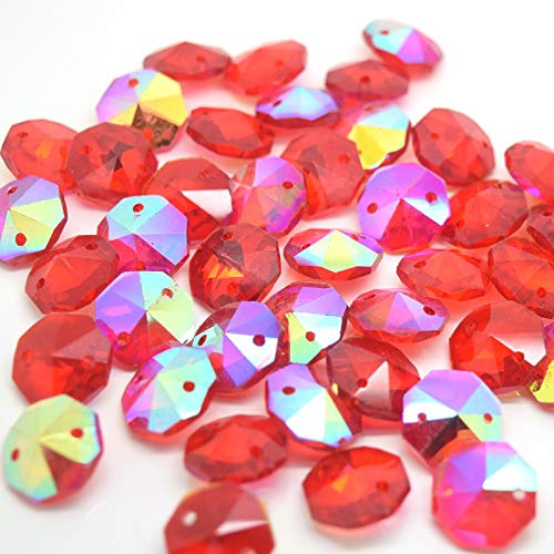 Octagon Glass Faceted AB Beads for Suncatcher Chandelier or Jewellery Making (Light SIAM AB 14MM (Two Holes) 50PCS)