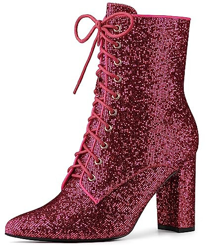 Allegra K Stivaletti da donna con punta glitterata e tacco a blocco, per Halloween, Fucsia, 41 EU