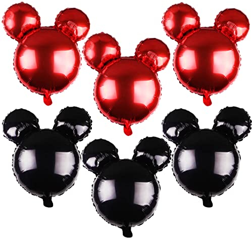 JOAOXOK Mouse Party Balloons,6 Pcs Punch Balloons For Baby Shower, Minnie Party,Girls Party Kids Birthday Theme Party Decoration Supplies,24 Black Red Aluminum Foil Balloons (Black Red Mouse)