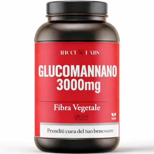 RICCI LABS Glucomannano 3000 mg - Integratore di Fibra Vegetale - Naturale, Vegano, Senza Glutine - 120 Capsule - Made in Italy
