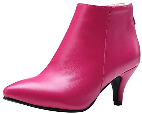 Gicoiz Pointed Toe Kitten Heels Damen Winter Stiefeletten Bridesmaid Hochzeit Kleid Warm Chelsea Stiefeletten Elegant Party Schuhe Rose-Rot/Rl Gr 35 EU
