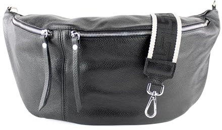 lePelou große Leder Bauchtasche für Damen mit Wechselgurt, Festival Tasche, Frauen Bauchtasche mit breitem Schultergurt, große Umhängetasche, XXL Crossbody Tasche, Geschenk für Damen (Schwarz 5)