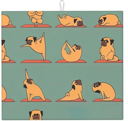 Yoga Mops Stilvolle Abtropfmatte – saugfähiges und vielseitiges Küchenzubehör, mit charmantem Druckdesign