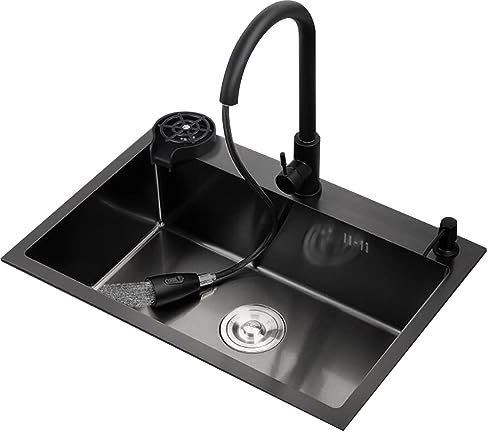 CIRONI Fregadero de Cocina de Acero Inoxidable para Verduras con Cesta de Drenaje, Fregadero de Cocina para el hogar, sobre y Debajo del mostrador, lavavajillas, Fregadero Individual, Fregadero con