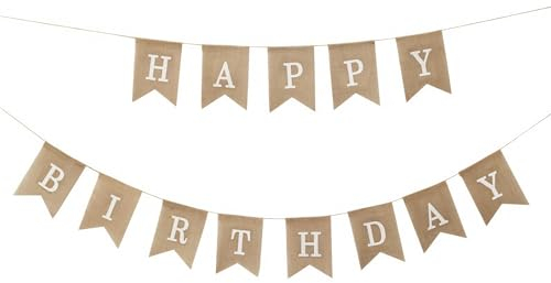 Happy Birthday Banner, 2.2 Meter Vintage Leinen Wimpelkette für Geburtstag, Babydusche und Party