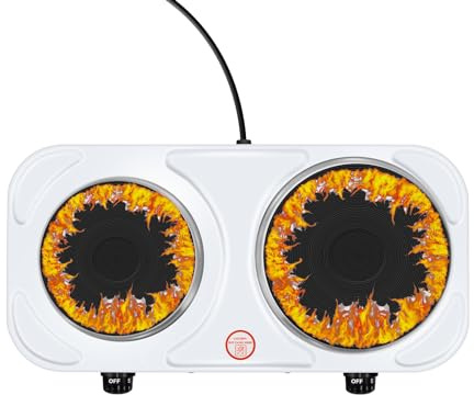 Hot Plate, Double Electric Hob, Table Top Cooking, 5 Temperature Adjustable Thermostat, Portable Electric Hot Plate for Home Kitchen Camping & Caravan Cooking, Travelling