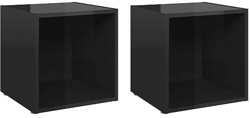 Gecheer Cube TV Units TV Stand Cabinets Entertainment Storage Unit Media Console Living Room Furniture Set 2 pcs High Gloss Black 37x35x37 cm Engineered Wood