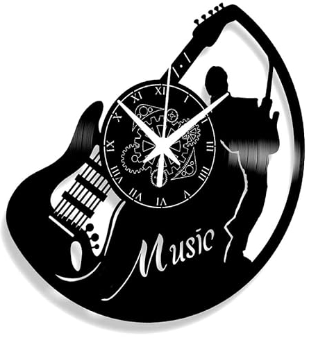 Instant Karma Clocks | Wanduhr | Musikgruppe | Drums | Schlagzeuger | Rock | Rockmusikliebhaber Band | Gitarre Geschenkidee Musikinstrumente Jazz Pop, Schwarz-02