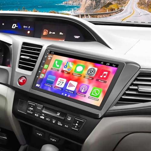 4G+64G Car Radio for Honda Civic 2012-2015 with Wireless Carpaly & Android Auto,9 Inch IPS Touch Screen Car Stereo with GPS Navigation/Bluetooth 5.2/FM/Backup Camera/WiFi/SWC/HiFi