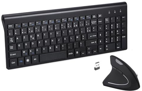 Fonicer Main Gauche 2.4GHz sans Fil Vertical Ergonomique Souris et Clavier Combo Ultra Mince Portable Taille PC Ordinateur de Bureau Ordinateur Portable Tablette Mac