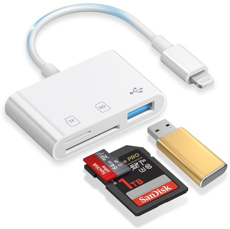 [Certifié Apple MFi] Lecteur de carte SD pour iPhone, 3 en 1 Lightning vers lecteur de carte SD, adaptateur d'appareil photo numérique Micro SD compatible avec iPhone, Plug & Play