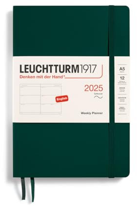 LEUCHTTURM1917 370789 Agenda settimanale Medium (A5) 2025, copertina morbida, verde foresta, inglese