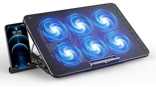 WINTAPE Base Refrigeradora Portátil - Ventilador Ordenador Portatil de 12-17 con Soporte Ajustable 5 Alturas, 6 Ventiladores Silenciosos, 2 Puertos USB, Refrigeración Rápida, Luz LED Azul