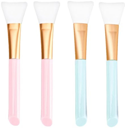 Lot de 4 Pinceaux Visage en Silicone Souple Multicolores,Outil De Beauté Masque Doux Silicone Visage Masque,Convient Masque Pour Les yeux,Crème, Argile(2*Rose + 2*Bleu)