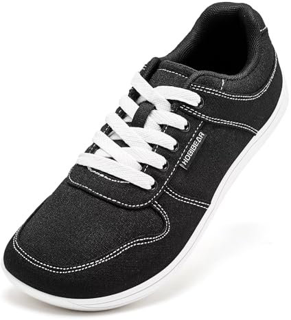 HOBIBEAR Zapatillas de Lona Unisex Zapatos Descalzos Anchos para Hombre Zapatillas de Moda para Mujer Zapatos Casuales clásicos Suela Zero Drop (Negro Blanco EU 43)