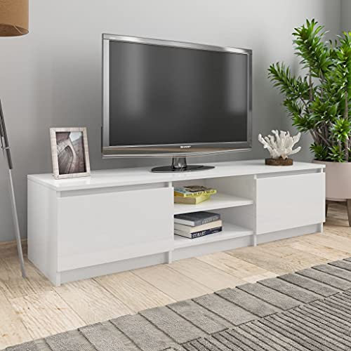 Higsose TV Lowboard TV Schrank Fernsehschrank Fernseher Tisch Sideboard Wohnzimmer Holzwerkstoff 140x40x35,5 cm Hochglanz-Weiß