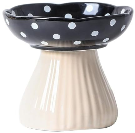 Raised Cat Food Bowl, Cute Mushroom Cat Water Bowl, Ceramic Cat Bowls for Food and Water, Raised Cat Food Dish, Wide Shallow Cat Food Dish for Adult Cats Small Dog (Black)