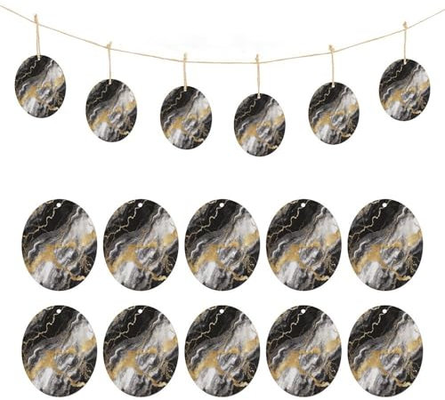 Ostereier-Anhänger aus Holz (10 Stück), Schwarz-Weiß-Gold-Folie, Marmordruck, Heimdekoration, Osterdekoration, Holzei-Tagswooden-Tafeln mit Schnur