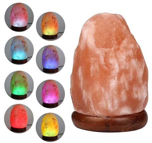 MUMQAQ Big Himalayan Salt Lamp with Wooden Base Dimmer | Perfect for Night Light | Pink Salt Lamp | Hand Crafted Lamp with Wooden Base and Dimmer Switch | Crystal Rock Lamp for Home and Office