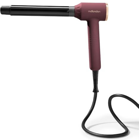mdlondon CURL Hair Curling Wand (Berry). 4-in-1 Hair Curler with 10mm, 25mm, 32mm & Reverse Conical Barrels. Hair Waver with 14 Heat Settings, Carry Case & Mat - Genuine mdlondon Curling Iron
