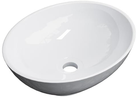 EMKE Lavabo Ovalado para Sobreponer 35 × 27 × 11 cm, Lavabo de Cerámica para Baño y Aseo de Invitados, Lavabo Blanco