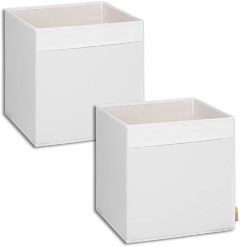 Storanda | 2er Set Aufbewahrungsbox Regal | Faltbare & Extra Stabile Kallax Boxen Aufbewahrung | Aufbewahrungskorb Regalbox für Würfelregal | Ideal für Zuhause & Kinderzimmer | 33x33x33 cm | Weiß