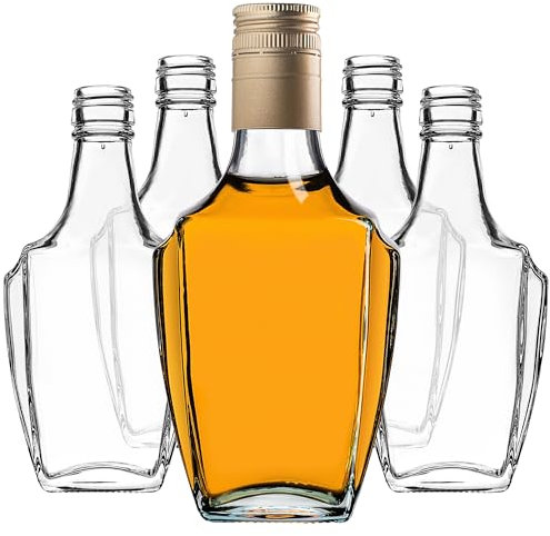 KADAX Lot de 50 bouteilles en verre vides à remplir - 250 ml - Avec bouchon à vis - Petites bouteilles d'alcool - Bouteilles de jus - Dorées
