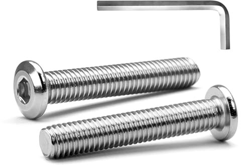 MINHER M6 x 45mm 10Pcs Tête Plate Vis D’assemblage à Six Pans Creux, Acier Inoxydable A2 V2A, Boulons de Meubles, Filetage Complet (Avec Clé Hexagonale)