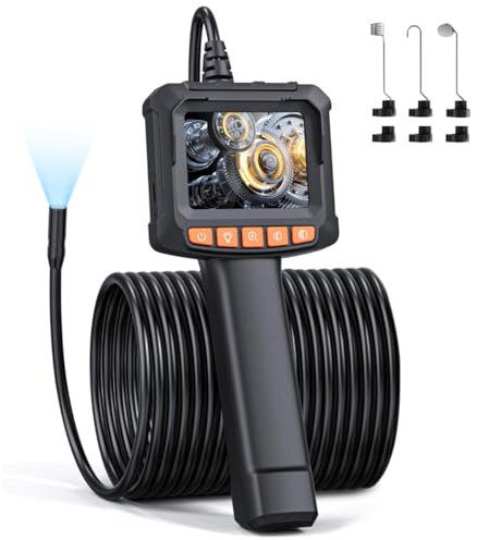 Endoskopkamera mit Licht 15M/50FT, QIMIC Endoskop IP67 HD Rohrkamera Kanalkamera mit 8 LEDs, 2.4 IPS Bildschirm Inspektionskamera Livebild mit 2X Zoom Halbstarres Kabel 50FT, 2000mAh Akku