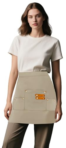 Kurze Vorbinder Schürze, Halbe Taillenschürze mit 3 Taschen, Kurze Arbeitsschürze, Kurze Koch Schürze, Kellnerschürze für Damen Herren, Wasserdichte Kellner Halbschürze, Kurze Halbe Baristaschürze