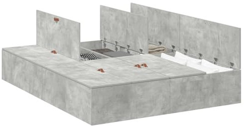 vidaXL Beton Grau Bettgestell 140 x 200 cm mit integrierten Schubladen modernes Design langlebige Konstruktion für Schlafzimmermöbel Doppel Queen stylisches Matratzen