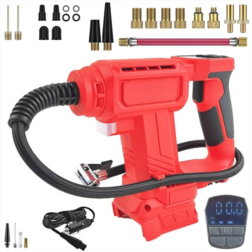 Akku-Kompressor für Milwaukee M18 Akku (ohne), Tragbare LED-Licht Handheld Luftpumpe mit digitalem Manometer, Elektrische Luftkompressor für Autos, Motorräder, Fahrräder, Sportbä - Stil B