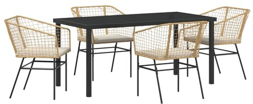 vidaXL Set mit Gartenstühlen aus 2 in Braun Poly-Rattan mit Kissen Bequeme Garten-Essarmlehnen Wetterfest Langlebige Patio-Möbel Bistro-Sitzarmlehne