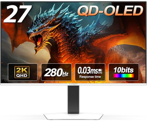 INNOCN 27 QD-OLED 2K QHD 2560 x 1440P 280Hz 240Hz Monitor para PC de Juegos, 0.03ms, HDR400, HDMI, DisplayPort, Altavoz Integrado, Soporte Ajustable en Altura y Giro - 2780s