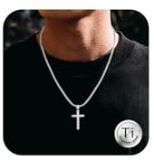 ESHIONER Kreuz Kette für Herren Silber Panzerkette Titan Edelstahl Kruzifix Kreuz Anhänger silberkette 3mm Cuban Christentum Schmuck 20 Kette Cross Halskette KreuzKette für Herren