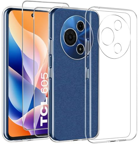 Chenvovoay Clear Case for TCL 605 / TCL 60 SE with 2 Pack Screen Protector | Cover and 2x Tempered Glass, Slim Fit Soft TPU Shockproof Anti-Scratch Bumper Transparent Phone Case