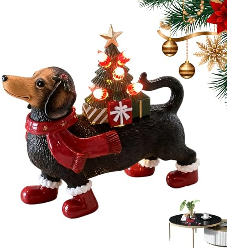 Yidueace Hundestatue,Niedliche Beleuchtete Skulptur | Weihnachtsfiguren Dackel Hund Dekoration - Für Schreibtisch Tisch Kamin Zuhause Schlafzimmer Wohnzimmer Büro Studentenwohnheim Wohnung Party
