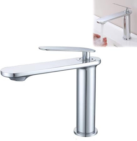 VICTOVA Grifo de lavabo Cromado de acero inoxidable, diseño moderno y minimalista con maneta ergonómica, resistente a la corrosión y fácil de instalar, ideal para baños modernos (Cromado)
